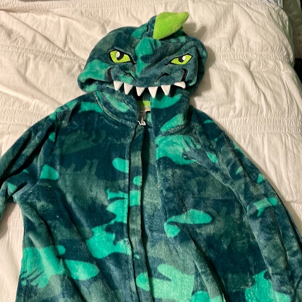 Cozy warm zip up PJs- dragon or dinosaur theme!